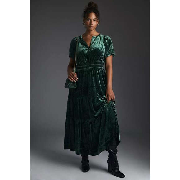 NWT by Anthropologie The Somerset Maxi in Green Velvet Edition Dress L - Picture 7 of 9